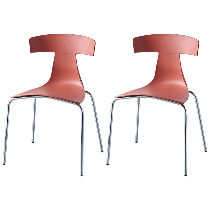 Stackable Dining Armless Chairs Indoor Dining Side Chairs with Metal Legs Red 2 Piece Set Clearhalo ' kitchen&dining_furn' 'Dining Chairs' 'Dining Tables & Seating' 'dining_chair' 'furn' 'furn_dining_chair' 'Furniture' 'furniture_dining_chair' 'Kitchen & Dining Furniture' 'kitchen' 4039423