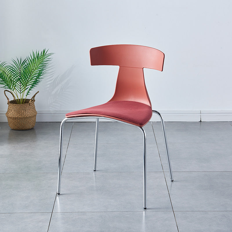 Stackable Dining Armless Chairs Indoor Dining Side Chairs with Metal Legs Dark Red 1 Piece Clearhalo ' kitchen&dining_furn' 'Dining Chairs' 'Dining Tables & Seating' 'dining_chair' 'furn' 'furn_dining_chair' 'Furniture' 'furniture_dining_chair' 'Kitchen & Dining Furniture' 'kitchen' 4039425