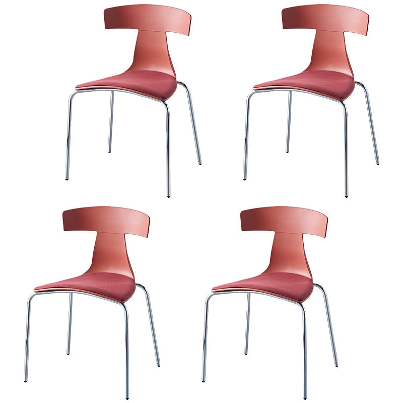 Stackable Dining Armless Chairs Indoor Dining Side Chairs with Metal Legs Dark Red 4 Piece Set Clearhalo ' kitchen&dining_furn' 'Dining Chairs' 'Dining Tables & Seating' 'dining_chair' 'furn' 'furn_dining_chair' 'Furniture' 'furniture_dining_chair' 'Kitchen & Dining Furniture' 'kitchen' 4039427