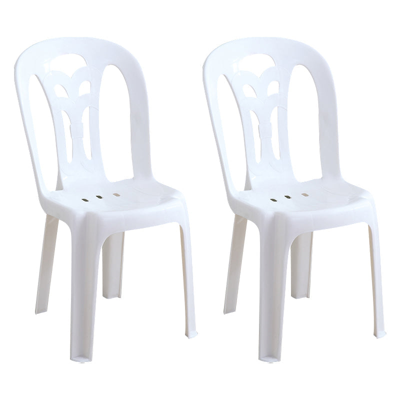 Contemporary Plastic Dining Armless Chair Slat Back Side Stackable Chairs for Home White 2 Piece Set Clearhalo ' kitchen&dining_furn' 'Dining Chairs' 'Dining Tables & Seating' 'dining_chair' 'furn' 'furn_dining_chair' 'Furniture' 'furniture_dining_chair' 'Kitchen & Dining Furniture' 'kitchen' 4039776