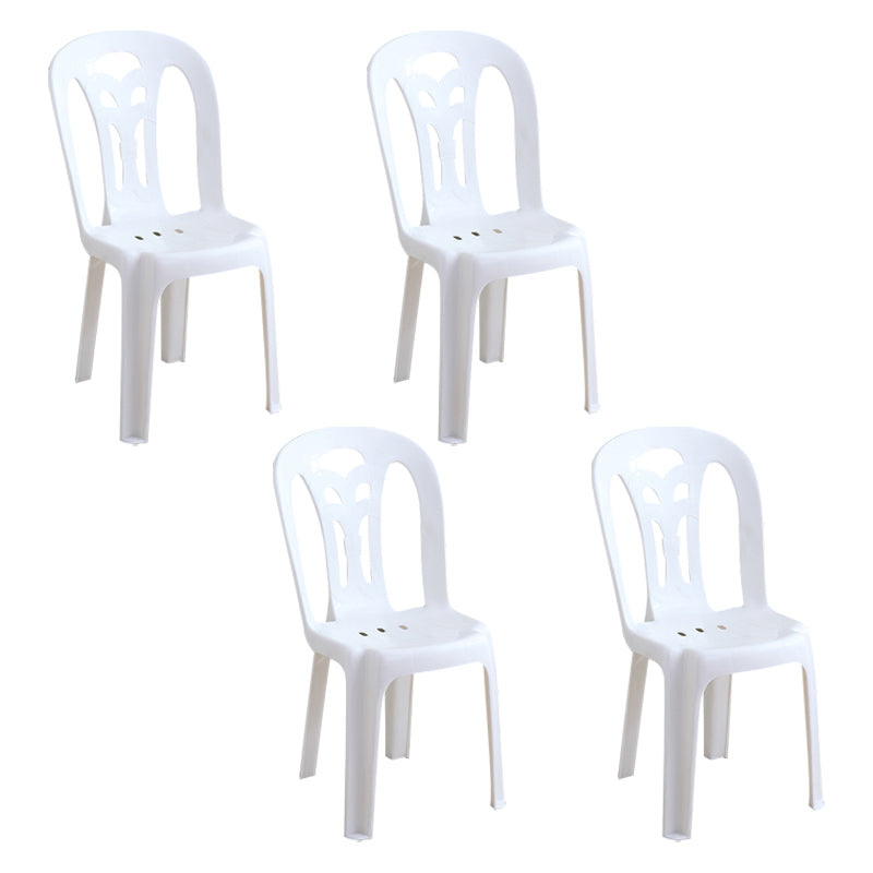 Contemporary Plastic Dining Armless Chair Slat Back Side Stackable Chairs for Home White 4 Piece Set Clearhalo ' kitchen&dining_furn' 'Dining Chairs' 'Dining Tables & Seating' 'dining_chair' 'furn' 'furn_dining_chair' 'Furniture' 'furniture_dining_chair' 'Kitchen & Dining Furniture' 'kitchen' 4039777