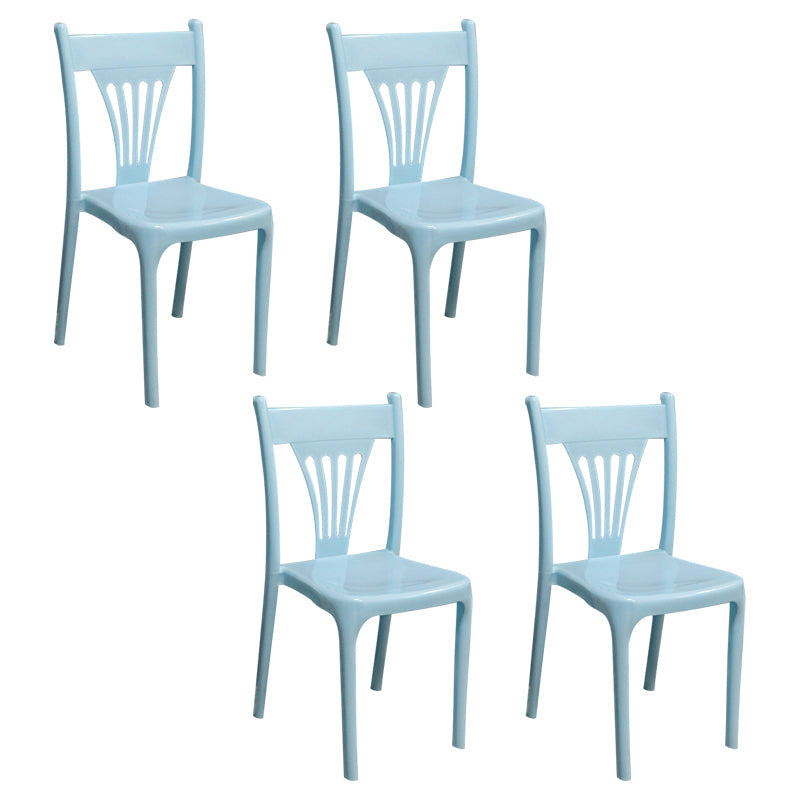 Contemporary Style Plastic Dining Armless Chair Slat Back Dining Stackable Chairs for Home Blue 4 Piece Set Clearhalo ' kitchen&dining_furn' 'Dining Chairs' 'Dining Tables & Seating' 'dining_chair' 'furn' 'furn_dining_chair' 'Furniture' 'furniture_dining_chair' 'Kitchen & Dining Furniture' 'kitchen' 4039890