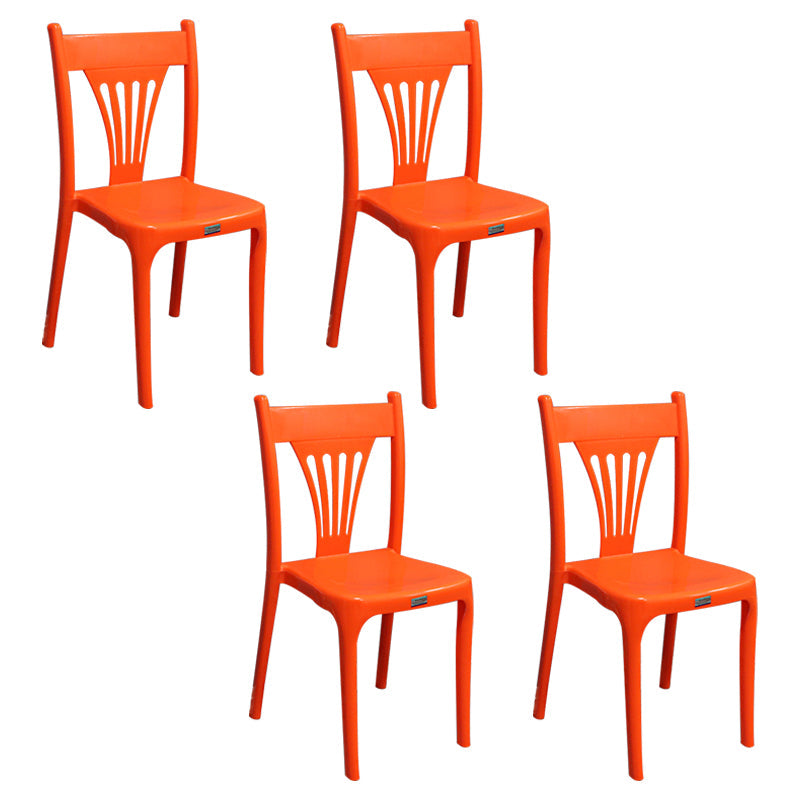 Contemporary Style Plastic Dining Armless Chair Slat Back Dining Stackable Chairs for Home Orange 4 Piece Set Clearhalo ' kitchen&dining_furn' 'Dining Chairs' 'Dining Tables & Seating' 'dining_chair' 'furn' 'furn_dining_chair' 'Furniture' 'furniture_dining_chair' 'Kitchen & Dining Furniture' 'kitchen' 4039908