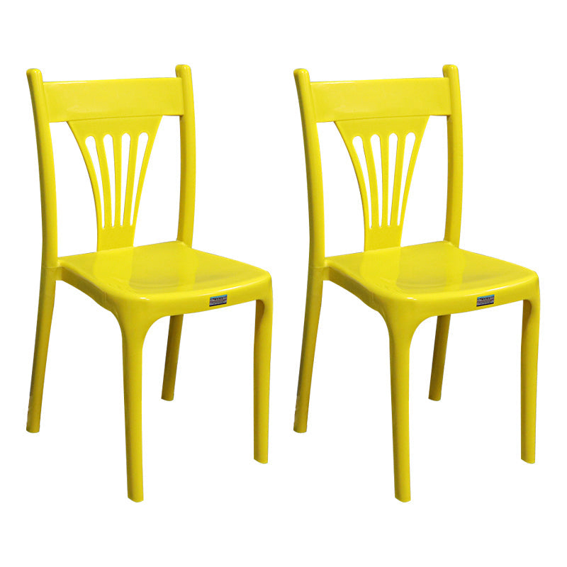 Contemporary Style Plastic Dining Armless Chair Slat Back Dining Stackable Chairs for Home Yellow 2 Piece Set Clearhalo ' kitchen&dining_furn' 'Dining Chairs' 'Dining Tables & Seating' 'dining_chair' 'furn' 'furn_dining_chair' 'Furniture' 'furniture_dining_chair' 'Kitchen & Dining Furniture' 'kitchen' 4039911