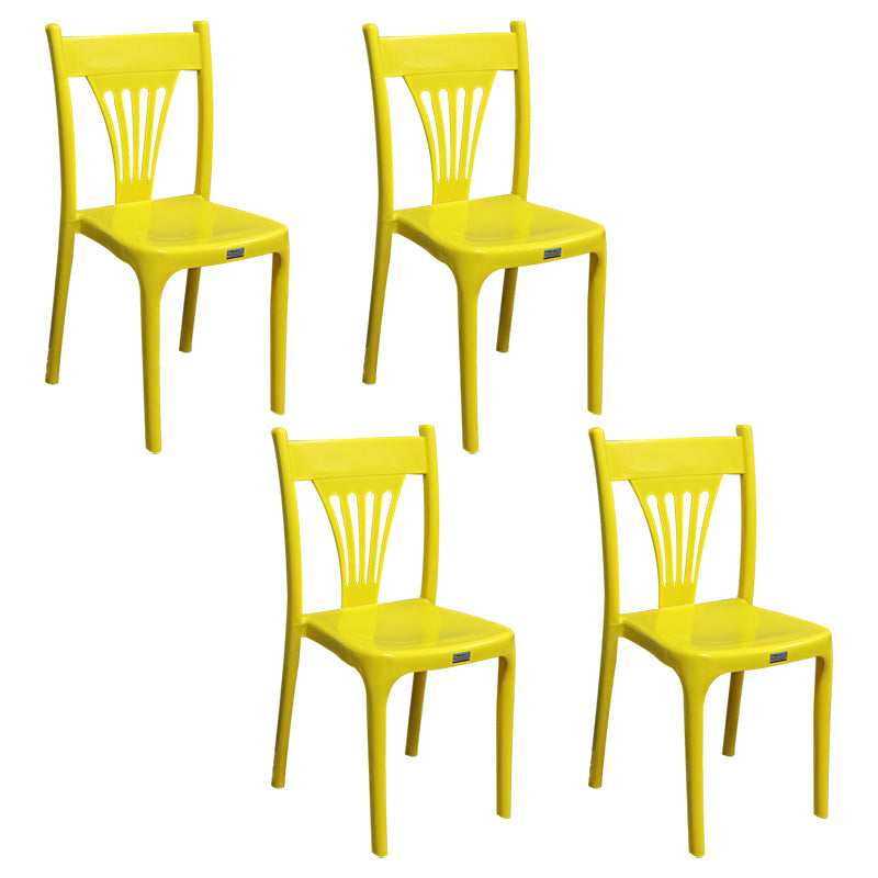Contemporary Style Plastic Dining Armless Chair Slat Back Dining Stackable Chairs for Home Yellow 4 Piece Set Clearhalo ' kitchen&dining_furn' 'Dining Chairs' 'Dining Tables & Seating' 'dining_chair' 'furn' 'furn_dining_chair' 'Furniture' 'furniture_dining_chair' 'Kitchen & Dining Furniture' 'kitchen' 4039912