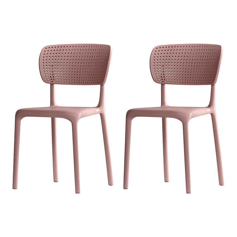 Contemporary Plastic Dining Armless Chair Open Back Dining Side Chairs Pink 2 Piece Set Clearhalo ' kitchen&dining_furn' 'Dining Chairs' 'Dining Tables & Seating' 'dining_chair' 'furn' 'furn_dining_chair' 'Furniture' 'furniture_dining_chair' 'Kitchen & Dining Furniture' 'kitchen' 4039951