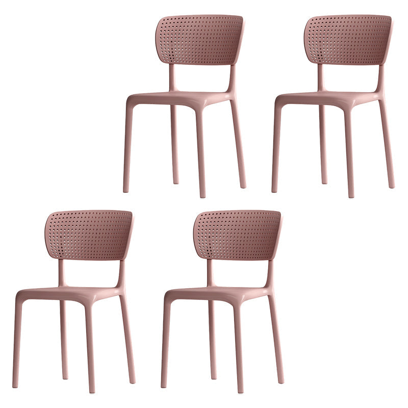 Contemporary Plastic Dining Armless Chair Open Back Dining Side Chairs Pink 4 Piece Set Clearhalo ' kitchen&dining_furn' 'Dining Chairs' 'Dining Tables & Seating' 'dining_chair' 'furn' 'furn_dining_chair' 'Furniture' 'furniture_dining_chair' 'Kitchen & Dining Furniture' 'kitchen' 4039953