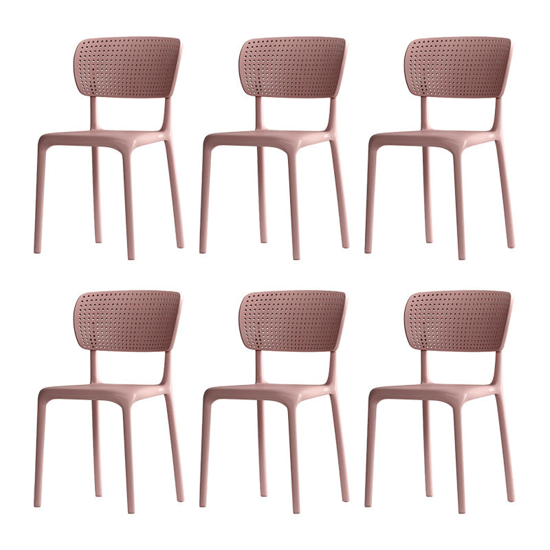 Contemporary Plastic Dining Armless Chair Open Back Dining Side Chairs Pink 6 Piece Set Clearhalo ' kitchen&dining_furn' 'Dining Chairs' 'Dining Tables & Seating' 'dining_chair' 'furn' 'furn_dining_chair' 'Furniture' 'furniture_dining_chair' 'Kitchen & Dining Furniture' 'kitchen' 4039955