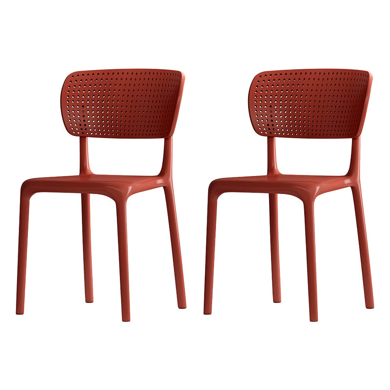 Contemporary Plastic Dining Armless Chair Open Back Dining Side Chairs Red 2 Piece Set Clearhalo ' kitchen&dining_furn' 'Dining Chairs' 'Dining Tables & Seating' 'dining_chair' 'furn' 'furn_dining_chair' 'Furniture' 'furniture_dining_chair' 'Kitchen & Dining Furniture' 'kitchen' 4039962