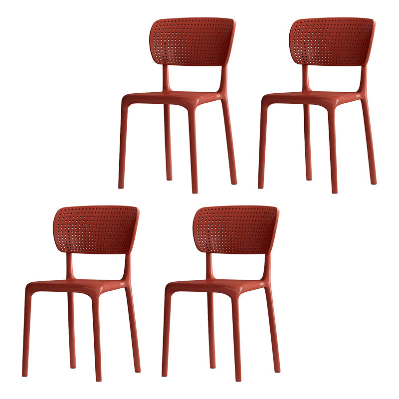 Contemporary Plastic Dining Armless Chair Open Back Dining Side Chairs Red 4 Piece Set Clearhalo ' kitchen&dining_furn' 'Dining Chairs' 'Dining Tables & Seating' 'dining_chair' 'furn' 'furn_dining_chair' 'Furniture' 'furniture_dining_chair' 'Kitchen & Dining Furniture' 'kitchen' 4039963