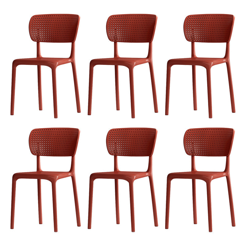 Contemporary Plastic Dining Armless Chair Open Back Dining Side Chairs Red 6 Piece Set Clearhalo ' kitchen&dining_furn' 'Dining Chairs' 'Dining Tables & Seating' 'dining_chair' 'furn' 'furn_dining_chair' 'Furniture' 'furniture_dining_chair' 'Kitchen & Dining Furniture' 'kitchen' 4039964