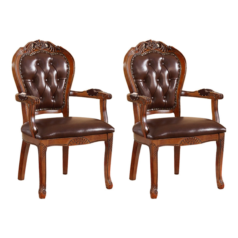 Scandinavian Style Oak Wood Chair Open Back Arm Dining Kitchen Chairs Set Dark Brown 2 Piece Set Clearhalo ' kitchen&dining_furn' 'Dining Chairs' 'Dining Tables & Seating' 'dining_chair' 'furn' 'furn_dining_chair' 'Furniture' 'furniture_dining_chair' 'Kitchen & Dining Furniture' 'kitchen' 4040009