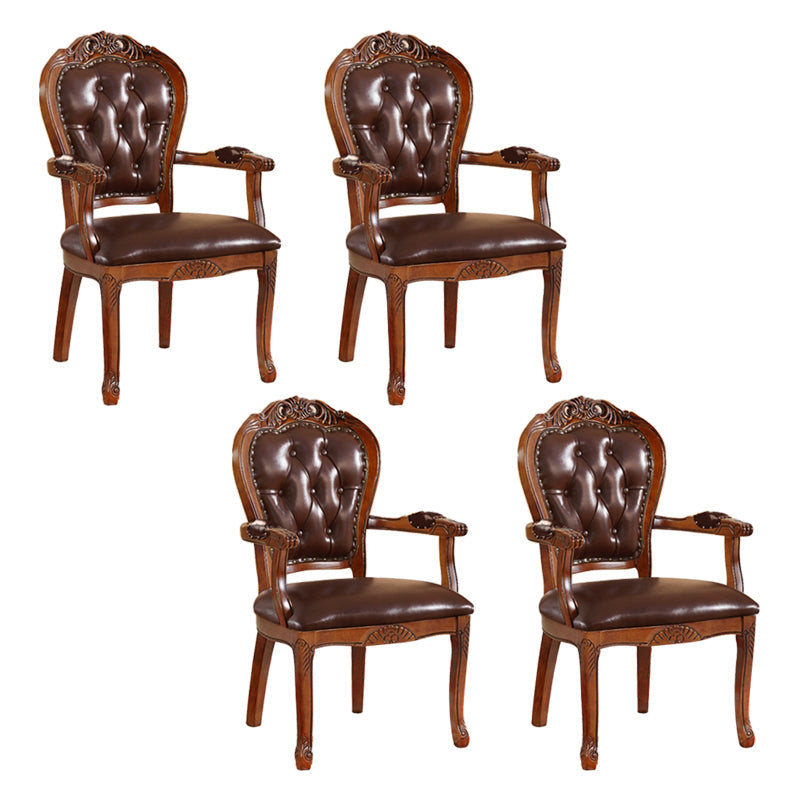 Scandinavian Style Oak Wood Chair Open Back Arm Dining Kitchen Chairs Set Dark Brown 4 Piece Set Clearhalo ' kitchen&dining_furn' 'Dining Chairs' 'Dining Tables & Seating' 'dining_chair' 'furn' 'furn_dining_chair' 'Furniture' 'furniture_dining_chair' 'Kitchen & Dining Furniture' 'kitchen' 4040010