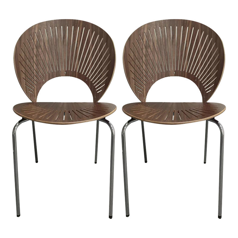 Industrial Metal Restaurant Dining Side Chair Matte Finish Open Back Dining Chair Walnut 2 Piece Set Silver Clearhalo ' kitchen&dining_furn' 'Dining Chairs' 'Dining Tables & Seating' 'dining_chair' 'furn' 'furn_dining_chair' 'Furniture' 'furniture_dining_chair' 'Kitchen & Dining Furniture' 'kitchen' 4040243