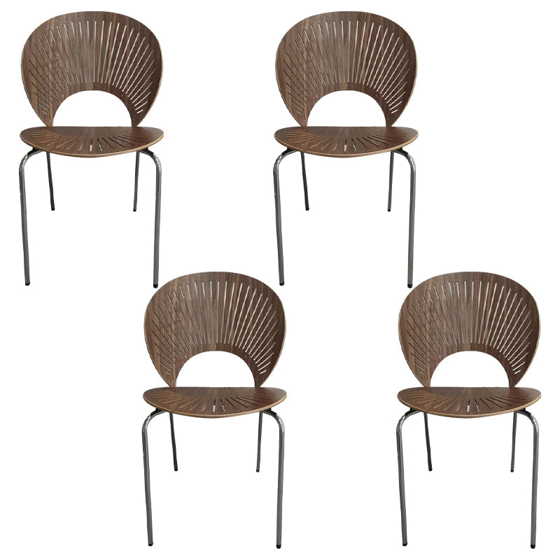 Industrial Metal Restaurant Dining Side Chair Matte Finish Open Back Dining Chair Walnut 4 Piece Set Silver Clearhalo ' kitchen&dining_furn' 'Dining Chairs' 'Dining Tables & Seating' 'dining_chair' 'furn' 'furn_dining_chair' 'Furniture' 'furniture_dining_chair' 'Kitchen & Dining Furniture' 'kitchen' 4040244