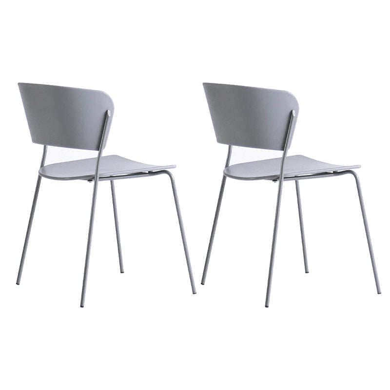Contemporary Metal Stackable Chairs Kitchen Dining Room Open Back Side Chair Grey 2 Piece Set Clearhalo ' kitchen&dining_furn' 'Dining Chairs' 'Dining Tables & Seating' 'dining_chair' 'furn' 'furn_dining_chair' 'Furniture' 'furniture_dining_chair' 'Kitchen & Dining Furniture' 'kitchen' 4040254