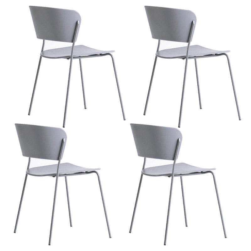 Contemporary Metal Stackable Chairs Kitchen Dining Room Open Back Side Chair Grey 4 Piece Set Clearhalo ' kitchen&dining_furn' 'Dining Chairs' 'Dining Tables & Seating' 'dining_chair' 'furn' 'furn_dining_chair' 'Furniture' 'furniture_dining_chair' 'Kitchen & Dining Furniture' 'kitchen' 4040256