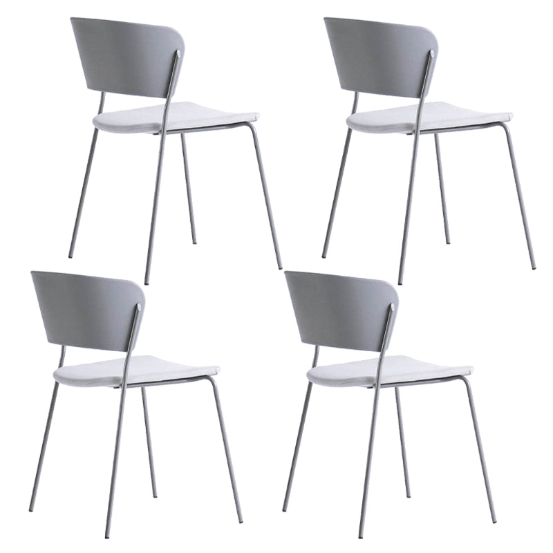 Contemporary Metal Stackable Chairs Kitchen Dining Room Open Back Side Chair Light Gray 4 Piece Set Clearhalo ' kitchen&dining_furn' 'Dining Chairs' 'Dining Tables & Seating' 'dining_chair' 'furn' 'furn_dining_chair' 'Furniture' 'furniture_dining_chair' 'Kitchen & Dining Furniture' 'kitchen' 4040268