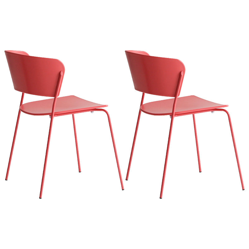 Contemporary Metal Stackable Chairs Kitchen Dining Room Open Back Side Chair Red 2 Piece Set Clearhalo ' kitchen&dining_furn' 'Dining Chairs' 'Dining Tables & Seating' 'dining_chair' 'furn' 'furn_dining_chair' 'Furniture' 'furniture_dining_chair' 'Kitchen & Dining Furniture' 'kitchen' 4040274