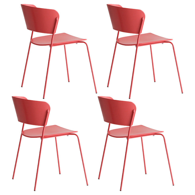 Contemporary Metal Stackable Chairs Kitchen Dining Room Open Back Side Chair Red 4 Piece Set Clearhalo ' kitchen&dining_furn' 'Dining Chairs' 'Dining Tables & Seating' 'dining_chair' 'furn' 'furn_dining_chair' 'Furniture' 'furniture_dining_chair' 'Kitchen & Dining Furniture' 'kitchen' 4040275