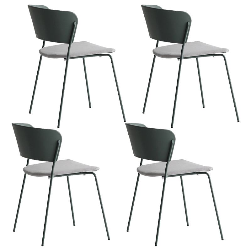 Contemporary Metal Stackable Chairs Kitchen Dining Room Open Back Side Chair Gray-Green 4 Piece Set Clearhalo ' kitchen&dining_furn' 'Dining Chairs' 'Dining Tables & Seating' 'dining_chair' 'furn' 'furn_dining_chair' 'Furniture' 'furniture_dining_chair' 'Kitchen & Dining Furniture' 'kitchen' 4040281