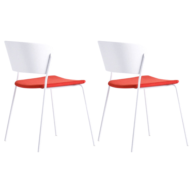 Contemporary Metal Stackable Chairs Kitchen Dining Room Open Back Side Chair White-Red 2 Piece Set Clearhalo ' kitchen&dining_furn' 'Dining Chairs' 'Dining Tables & Seating' 'dining_chair' 'furn' 'furn_dining_chair' 'Furniture' 'furniture_dining_chair' 'Kitchen & Dining Furniture' 'kitchen' 4040289