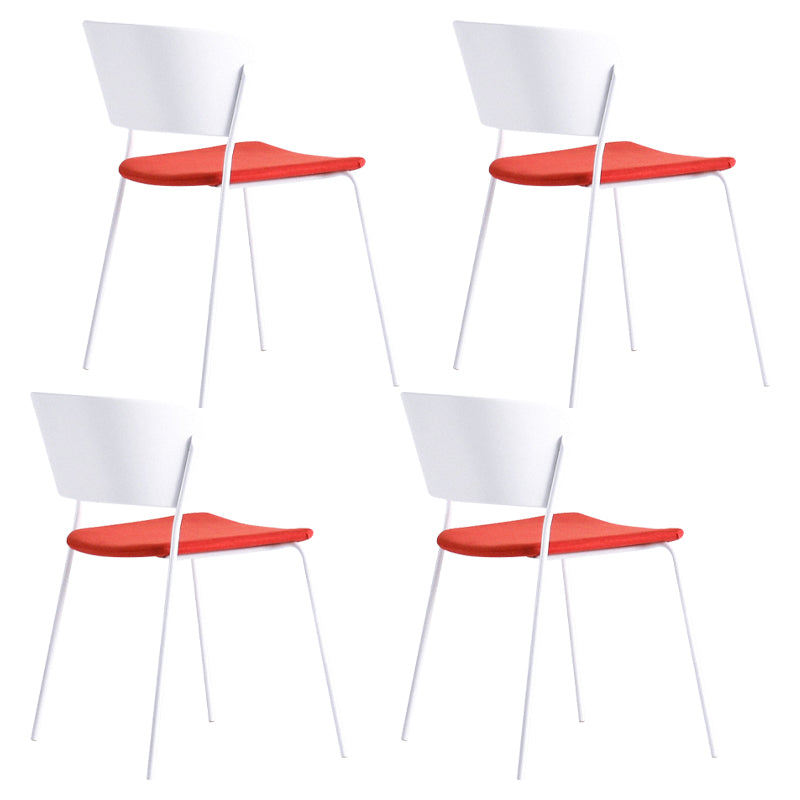 Contemporary Metal Stackable Chairs Kitchen Dining Room Open Back Side Chair White-Red 4 Piece Set Clearhalo ' kitchen&dining_furn' 'Dining Chairs' 'Dining Tables & Seating' 'dining_chair' 'furn' 'furn_dining_chair' 'Furniture' 'furniture_dining_chair' 'Kitchen & Dining Furniture' 'kitchen' 4040290