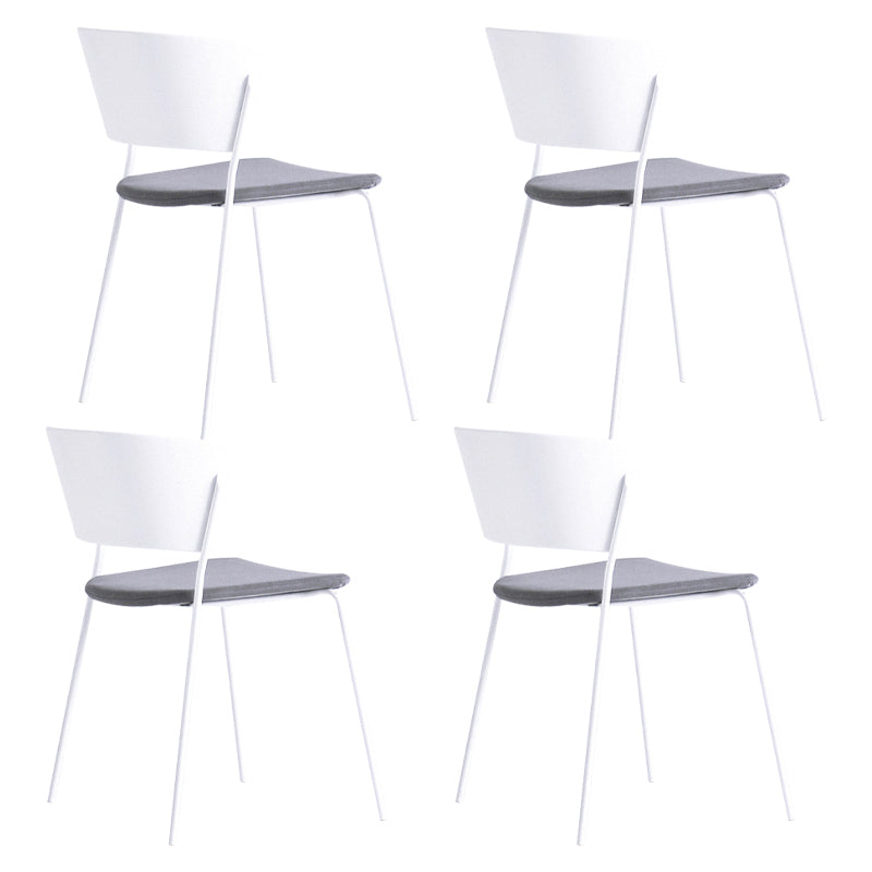 Contemporary Metal Stackable Chairs Kitchen Dining Room Open Back Side Chair Dark Gray-White 4 Piece Set Clearhalo ' kitchen&dining_furn' 'Dining Chairs' 'Dining Tables & Seating' 'dining_chair' 'furn' 'furn_dining_chair' 'Furniture' 'furniture_dining_chair' 'Kitchen & Dining Furniture' 'kitchen' 4040296