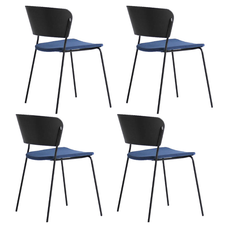 Contemporary Metal Stackable Chairs Kitchen Dining Room Open Back Side Chair Dark Blue-Black 4 Piece Set Clearhalo ' kitchen&dining_furn' 'Dining Chairs' 'Dining Tables & Seating' 'dining_chair' 'furn' 'furn_dining_chair' 'Furniture' 'furniture_dining_chair' 'Kitchen & Dining Furniture' 'kitchen' 4040299