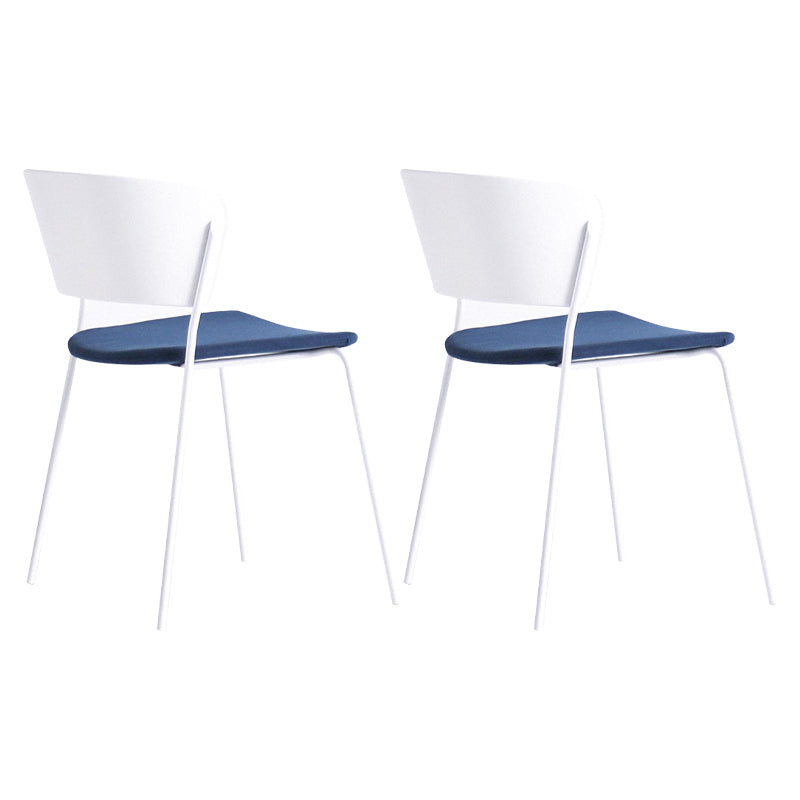 Contemporary Metal Stackable Chairs Kitchen Dining Room Open Back Side Chair Dark Blue-White 2 Piece Set Clearhalo ' kitchen&dining_furn' 'Dining Chairs' 'Dining Tables & Seating' 'dining_chair' 'furn' 'furn_dining_chair' 'Furniture' 'furniture_dining_chair' 'Kitchen & Dining Furniture' 'kitchen' 4040301