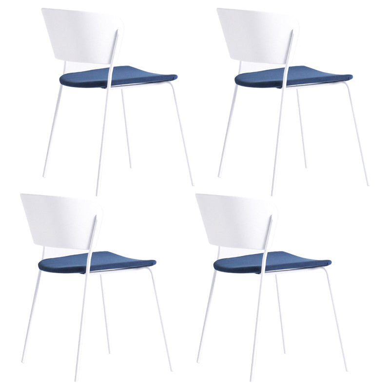 Contemporary Metal Stackable Chairs Kitchen Dining Room Open Back Side Chair Dark Blue-White 4 Piece Set Clearhalo ' kitchen&dining_furn' 'Dining Chairs' 'Dining Tables & Seating' 'dining_chair' 'furn' 'furn_dining_chair' 'Furniture' 'furniture_dining_chair' 'Kitchen & Dining Furniture' 'kitchen' 4040302