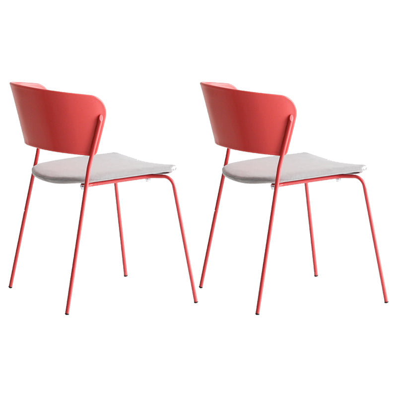 Contemporary Metal Stackable Chairs Kitchen Dining Room Open Back Side Chair Ligth Gray-Red 2 Piece Set Clearhalo ' kitchen&dining_furn' 'Dining Chairs' 'Dining Tables & Seating' 'dining_chair' 'furn' 'furn_dining_chair' 'Furniture' 'furniture_dining_chair' 'Kitchen & Dining Furniture' 'kitchen' 4040310