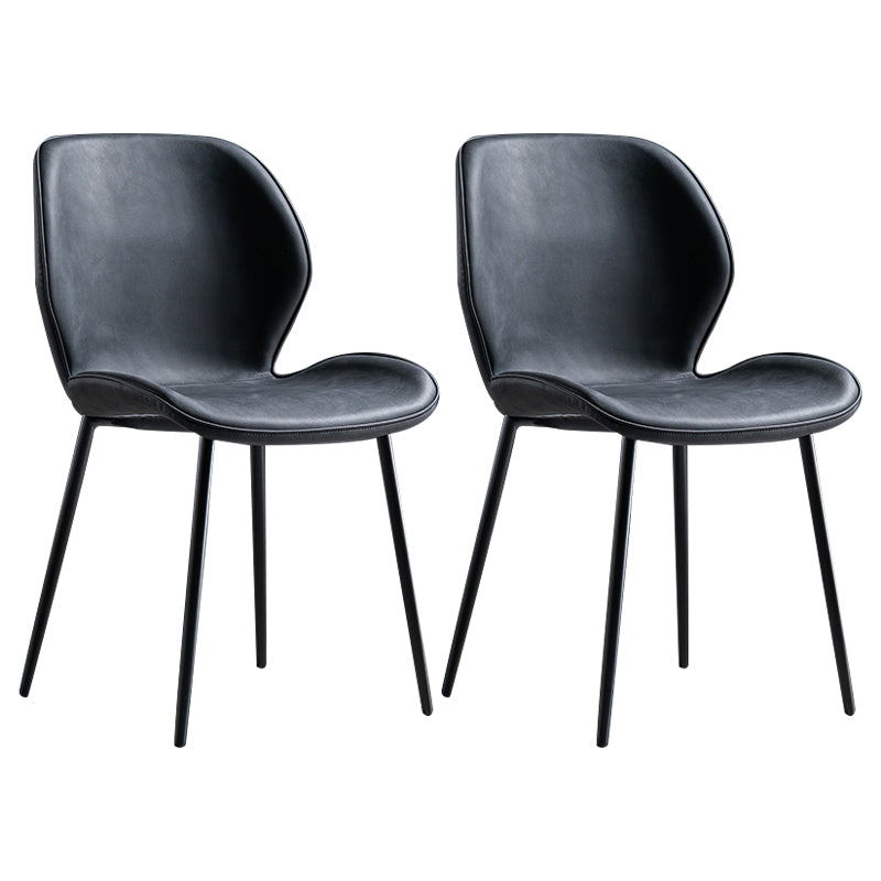 Scandinavian Leather Home Side Chair Matte Finish Wingback Dining Chair (Set of 2) Matte Black Black Clearhalo ' kitchen&dining_furn' 'Dining Chairs' 'Dining Tables & Seating' 'dining_chair' 'furn' 'furn_dining_chair' 'Furniture' 'furniture_dining_chair' 'Kitchen & Dining Furniture' 'kitchen' 4040317