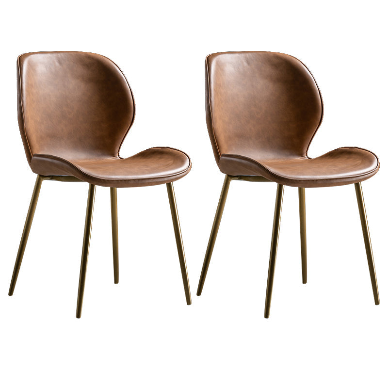 Scandinavian Leather Home Side Chair Matte Finish Wingback Dining Chair (Set of 2) Brown Brass Gold Clearhalo ' kitchen&dining_furn' 'Dining Chairs' 'Dining Tables & Seating' 'dining_chair' 'furn' 'furn_dining_chair' 'Furniture' 'furniture_dining_chair' 'Kitchen & Dining Furniture' 'kitchen' 4040343