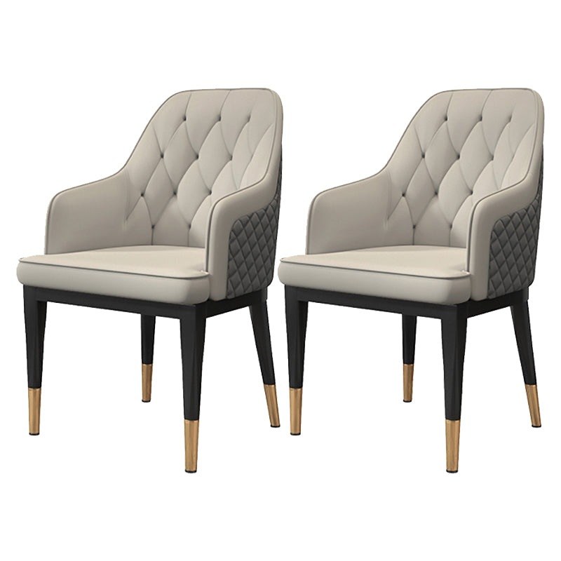 Solid Back Dining Arm Chairs Upholstered Dining Armchairs with Metal Legs Grey 2 Piece Set Clearhalo ' kitchen&dining_furn' 'Dining Chairs' 'Dining Tables & Seating' 'dining_chair' 'furn' 'furn_dining_chair' 'Furniture' 'furniture_dining_chair' 'Kitchen & Dining Furniture' 'kitchen' 4040379
