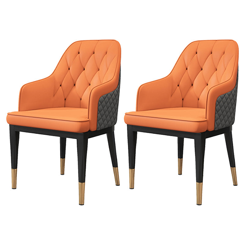 Solid Back Dining Arm Chairs Upholstered Dining Armchairs with Metal Legs Orange 2 Piece Set Clearhalo ' kitchen&dining_furn' 'Dining Chairs' 'Dining Tables & Seating' 'dining_chair' 'furn' 'furn_dining_chair' 'Furniture' 'furniture_dining_chair' 'Kitchen & Dining Furniture' 'kitchen' 4040386