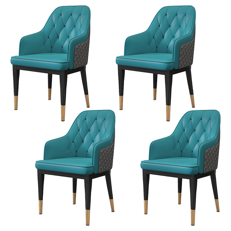 Solid Back Dining Arm Chairs Upholstered Dining Armchairs with Metal Legs Blue 4 Piece Set Clearhalo ' kitchen&dining_furn' 'Dining Chairs' 'Dining Tables & Seating' 'dining_chair' 'furn' 'furn_dining_chair' 'Furniture' 'furniture_dining_chair' 'Kitchen & Dining Furniture' 'kitchen' 4040393