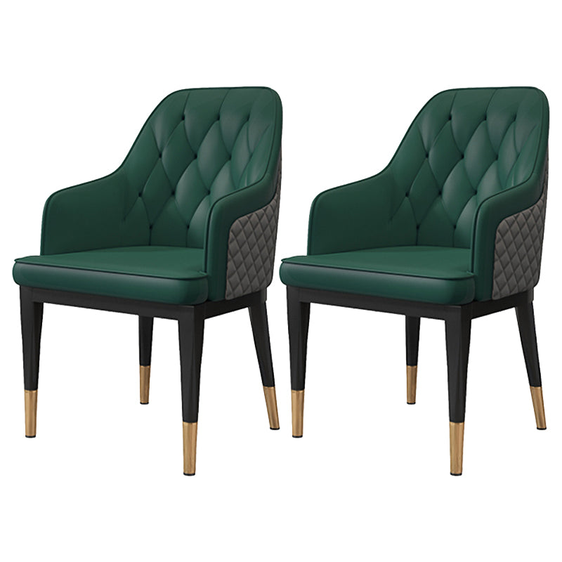 Solid Back Dining Arm Chairs Upholstered Dining Armchairs with Metal Legs Green 2 Piece Set Clearhalo ' kitchen&dining_furn' 'Dining Chairs' 'Dining Tables & Seating' 'dining_chair' 'furn' 'furn_dining_chair' 'Furniture' 'furniture_dining_chair' 'Kitchen & Dining Furniture' 'kitchen' 4040395