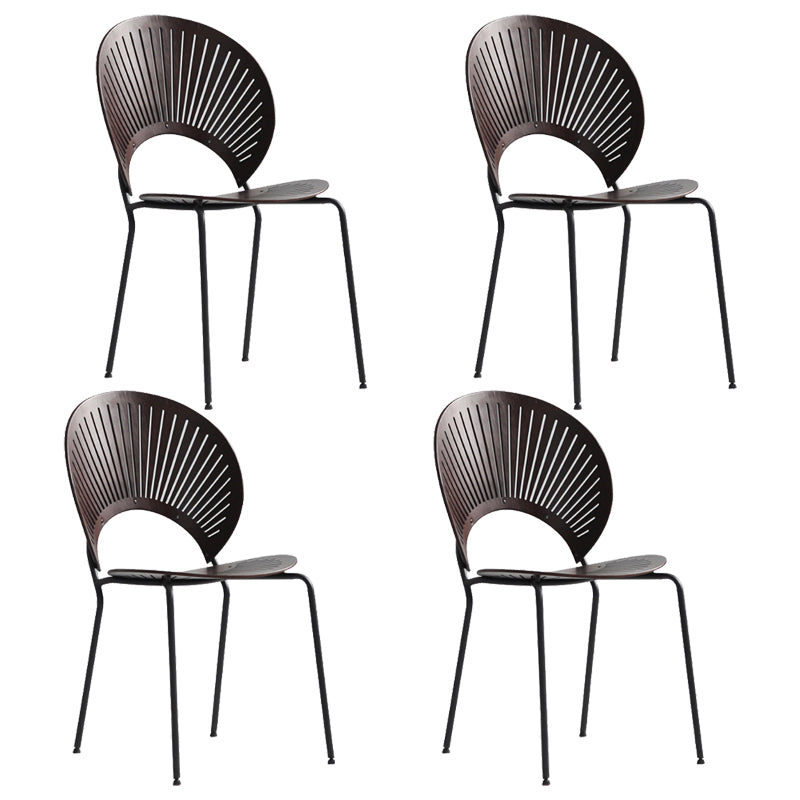 Contemporary Metal Dining Room Chairs Armless Open Back Dining Side Chair Black-Brown 4 Piece Set Clearhalo ' kitchen&dining_furn' 'Dining Chairs' 'Dining Tables & Seating' 'dining_chair' 'furn' 'furn_dining_chair' 'Furniture' 'furniture_dining_chair' 'Kitchen & Dining Furniture' 'kitchen' 4040440