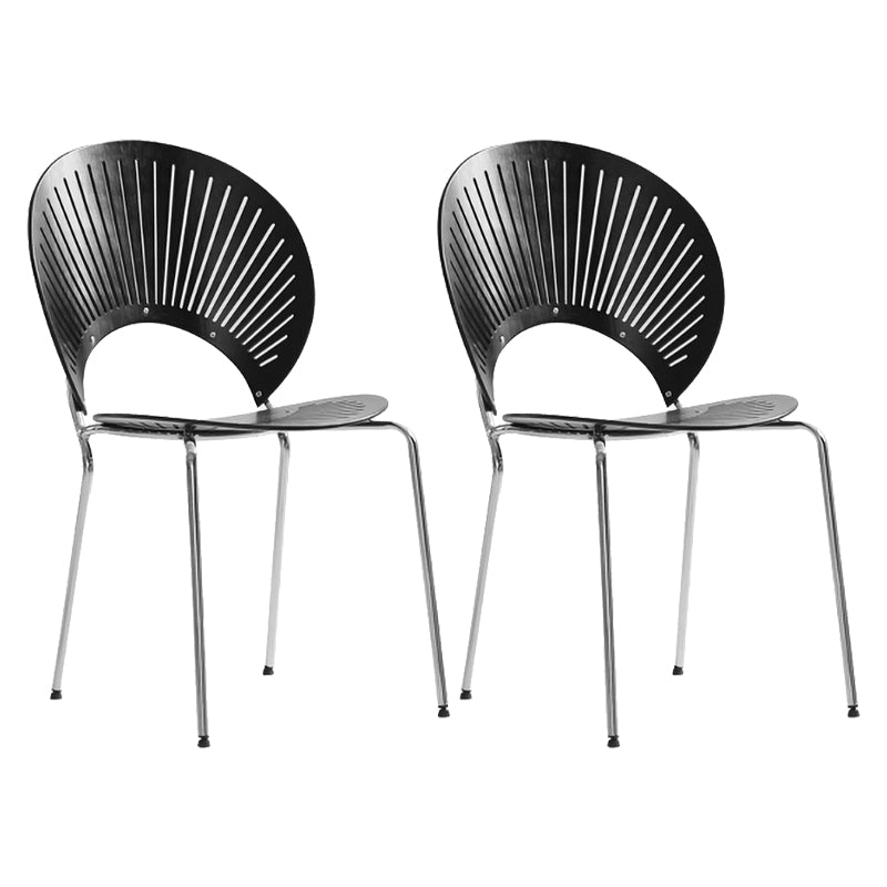 Contemporary Metal Dining Room Chairs Armless Open Back Dining Side Chair Black-Silver 2 Piece Set Clearhalo ' kitchen&dining_furn' 'Dining Chairs' 'Dining Tables & Seating' 'dining_chair' 'furn' 'furn_dining_chair' 'Furniture' 'furniture_dining_chair' 'Kitchen & Dining Furniture' 'kitchen' 4040442