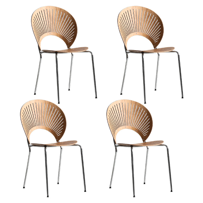 Contemporary Metal Dining Room Chairs Armless Open Back Dining Side Chair Natural 4 Piece Set Clearhalo ' kitchen&dining_furn' 'Dining Chairs' 'Dining Tables & Seating' 'dining_chair' 'furn' 'furn_dining_chair' 'Furniture' 'furniture_dining_chair' 'Kitchen & Dining Furniture' 'kitchen' 4040452
