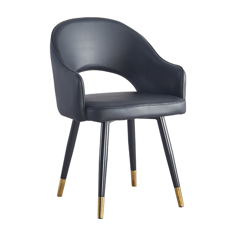 Scandinavian Home Arm Chair Upholstered Open Back Metal Dining Room Chair Gloss Black 1 Piece Clearhalo ' kitchen&dining_furn' 'Dining Chairs' 'Dining Tables & Seating' 'dining_chair' 'furn' 'furn_dining_chair' 'Furniture' 'furniture_dining_chair' 'Kitchen & Dining Furniture' 'kitchen' 4040537