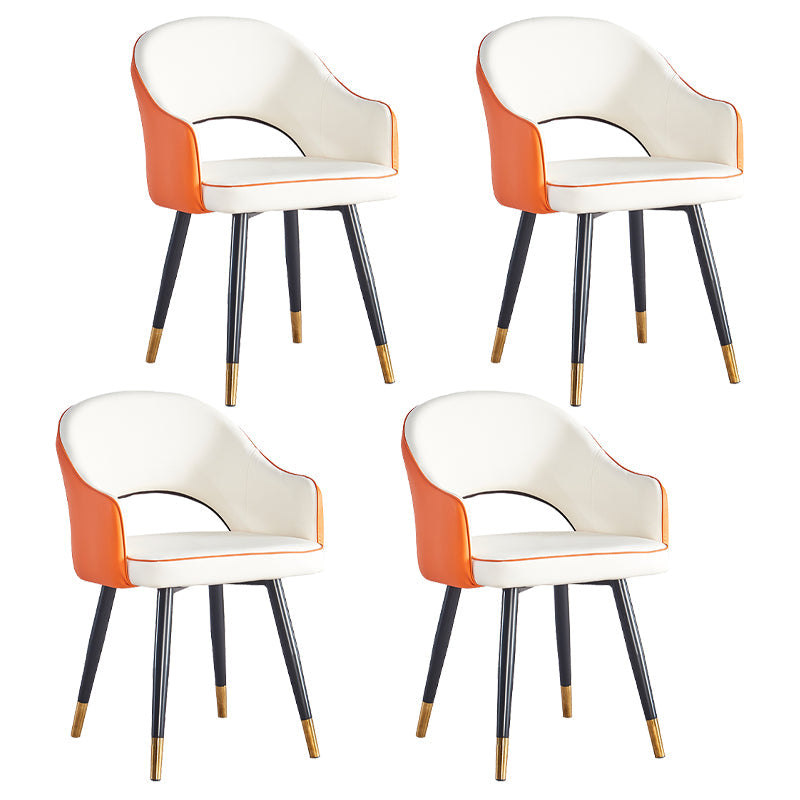 Scandinavian Home Arm Chair Upholstered Open Back Metal Dining Room Chair White-Orange 4 Piece Set Clearhalo ' kitchen&dining_furn' 'Dining Chairs' 'Dining Tables & Seating' 'dining_chair' 'furn' 'furn_dining_chair' 'Furniture' 'furniture_dining_chair' 'Kitchen & Dining Furniture' 'kitchen' 4040542
