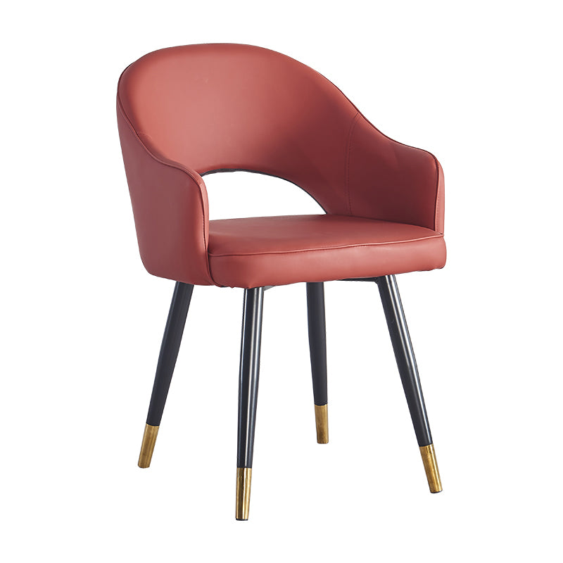 Scandinavian Home Arm Chair Upholstered Open Back Metal Dining Room Chair Burgundy 1 Piece Clearhalo ' kitchen&dining_furn' 'Dining Chairs' 'Dining Tables & Seating' 'dining_chair' 'furn' 'furn_dining_chair' 'Furniture' 'furniture_dining_chair' 'Kitchen & Dining Furniture' 'kitchen' 4040543