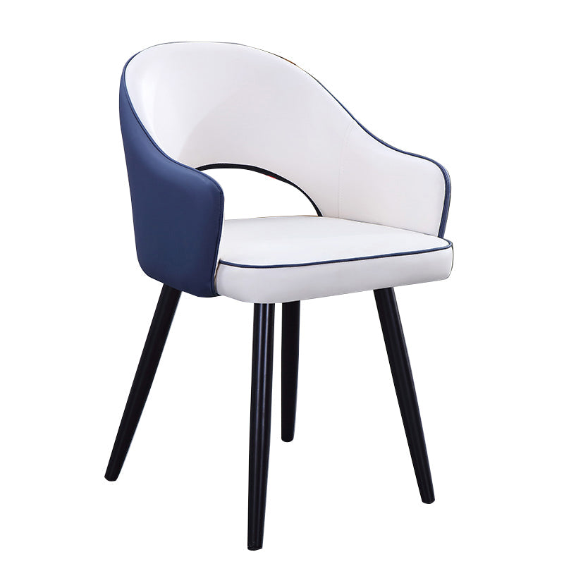 Scandinavian Home Arm Chair Upholstered Open Back Metal Dining Room Chair White-Blue 1 Piece Clearhalo ' kitchen&dining_furn' 'Dining Chairs' 'Dining Tables & Seating' 'dining_chair' 'furn' 'furn_dining_chair' 'Furniture' 'furniture_dining_chair' 'Kitchen & Dining Furniture' 'kitchen' 4040546