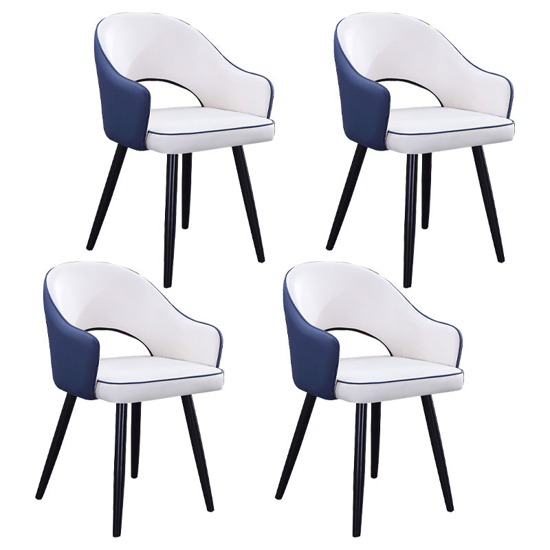 Scandinavian Home Arm Chair Upholstered Open Back Metal Dining Room Chair White-Blue 4 Piece Set Clearhalo ' kitchen&dining_furn' 'Dining Chairs' 'Dining Tables & Seating' 'dining_chair' 'furn' 'furn_dining_chair' 'Furniture' 'furniture_dining_chair' 'Kitchen & Dining Furniture' 'kitchen' 4040548