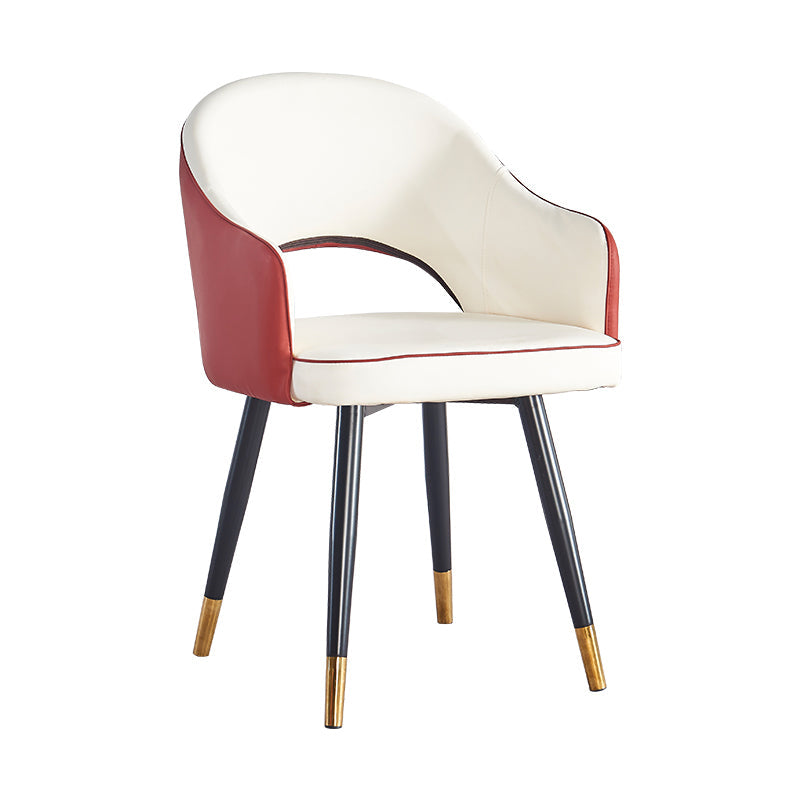 Scandinavian Home Arm Chair Upholstered Open Back Metal Dining Room Chair White-Red 1 Piece Clearhalo ' kitchen&dining_furn' 'Dining Chairs' 'Dining Tables & Seating' 'dining_chair' 'furn' 'furn_dining_chair' 'Furniture' 'furniture_dining_chair' 'Kitchen & Dining Furniture' 'kitchen' 4040549
