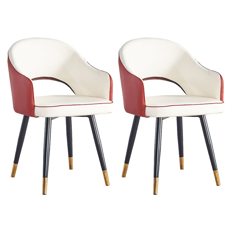 Scandinavian Home Arm Chair Upholstered Open Back Metal Dining Room Chair White-Red 2 Piece Set Clearhalo ' kitchen&dining_furn' 'Dining Chairs' 'Dining Tables & Seating' 'dining_chair' 'furn' 'furn_dining_chair' 'Furniture' 'furniture_dining_chair' 'Kitchen & Dining Furniture' 'kitchen' 4040550