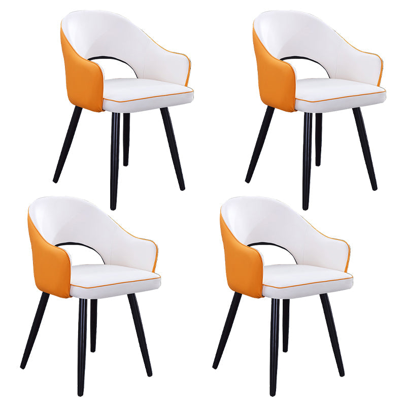 Scandinavian Home Arm Chair Upholstered Open Back Metal Dining Room Chair White-Yellow 4 Piece Set Clearhalo ' kitchen&dining_furn' 'Dining Chairs' 'Dining Tables & Seating' 'dining_chair' 'furn' 'furn_dining_chair' 'Furniture' 'furniture_dining_chair' 'Kitchen & Dining Furniture' 'kitchen' 4040554