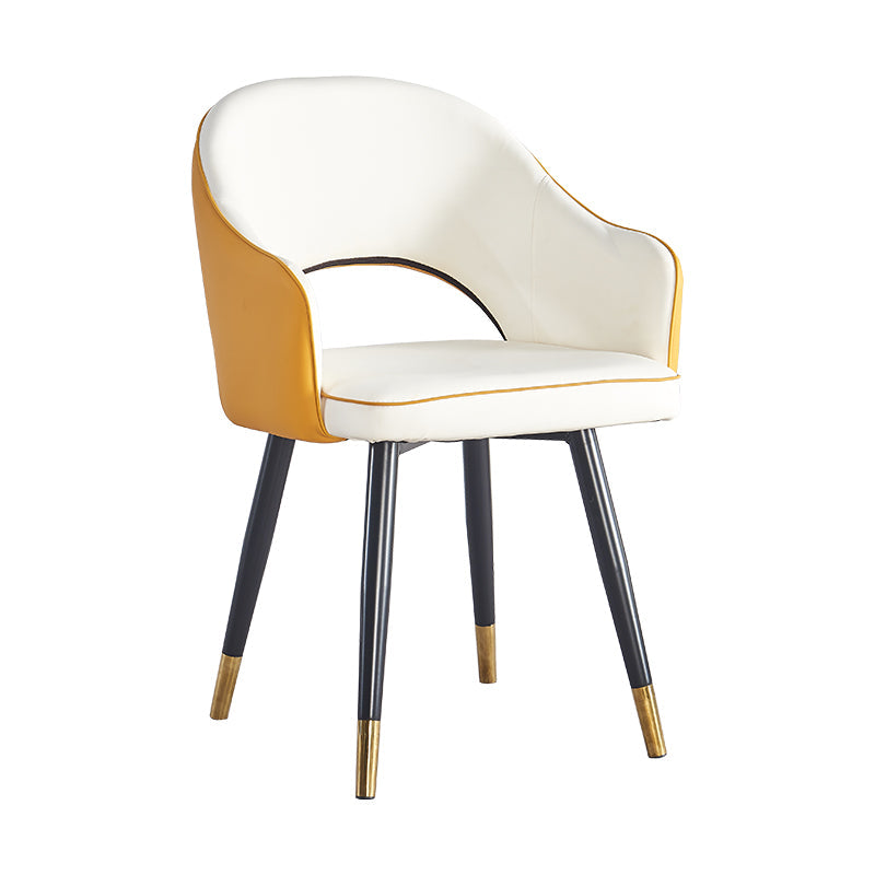 Scandinavian Home Arm Chair Upholstered Open Back Metal Dining Room Chair Yellow White 1 Piece Clearhalo ' kitchen&dining_furn' 'Dining Chairs' 'Dining Tables & Seating' 'dining_chair' 'furn' 'furn_dining_chair' 'Furniture' 'furniture_dining_chair' 'Kitchen & Dining Furniture' 'kitchen' 4040555